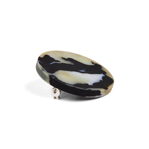 Black and white recycled fabric brooch
